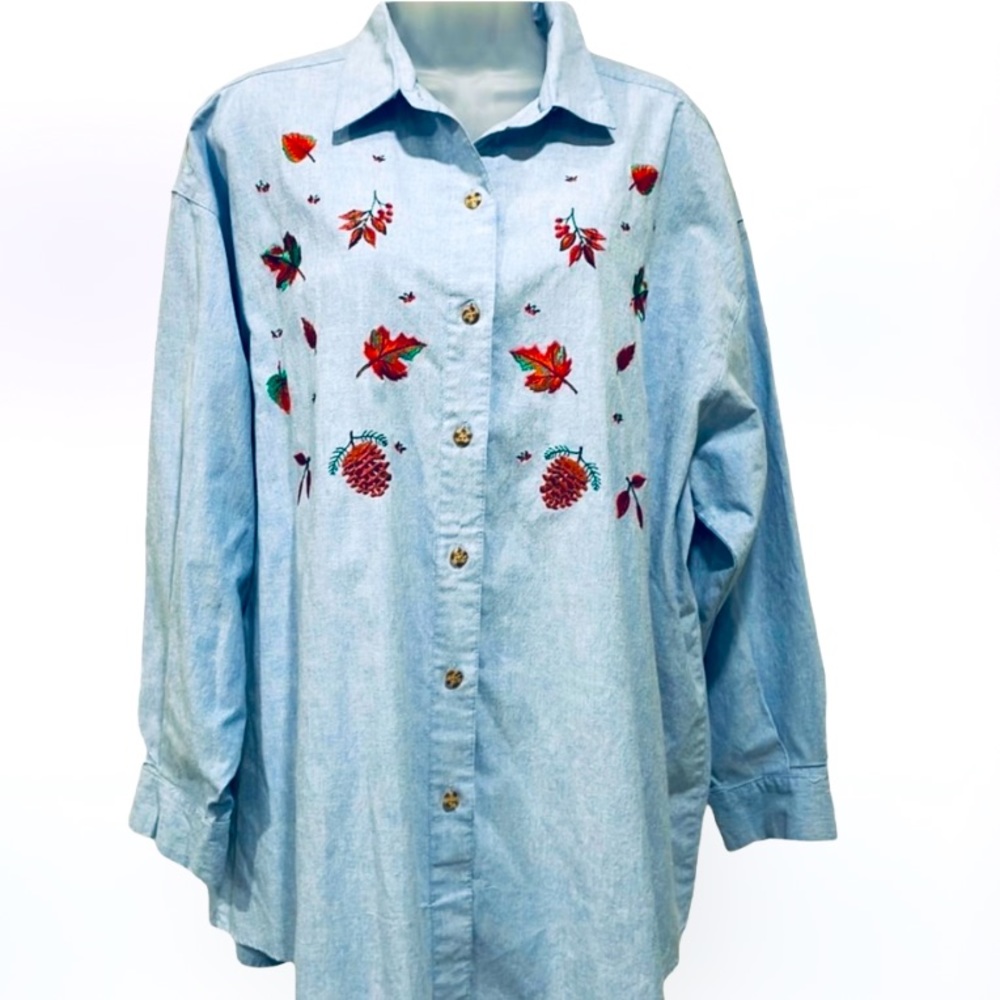 Vintage MYSTIC BLUES Button Down Long Sleeve Fall 🍁🍂 Leaves Shirt SZ 20W